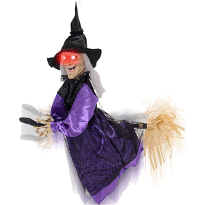 Halloween Animatronics appeso strega sulla scopa con luce e suono decorazione della parete del partito per la celebrazione di Halloween - Product Image 2