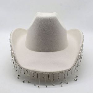 Festival Bling Rhinestone Fedora Hats Men Polyester Cotton Felt Cowboy Hats Wholesale - Product Image 3