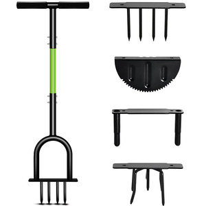 Outil d'aération du sol <span class=keywords><strong>manuel</strong></span> à quatre pointes détachables JH-Mech Heavy Duty Black, manche en acier au carbone, aérateurs <span class=keywords><strong>de</strong></span> pelouse manuels - Product Image 1