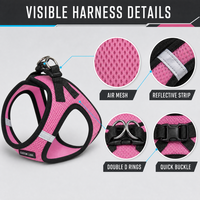 Nouveau design Harnais pour chat et chien rose et noir en maille respirante avec bordure réfléchissante et boucle rapide, commandes de collection sous marque privée