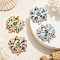Pendentif Cygne Vintage P479 en Acier Inoxydable Plaqué Or 18K avec Émail et Zircon Cubique, Étanche et Anti-ternissement, Bijou DIY Tendance
