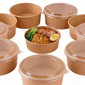 Ciotola Biodegradabile in Carta Kraft per Insalata <span class=keywords><strong>e</strong></span> Porridge da Asporto, Contenitore Rotondo Monouso per Alimenti con Coperchio - Product Image 1