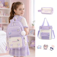 Ensemble de 4 sacs à dos Kawaii mignons personnalisés OEM ODM avec trousse, sac fourre-tout et porte-clés pompon pour filles, enfants et étudiants
