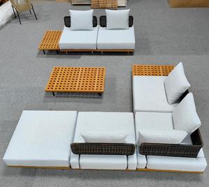 Factory Customization Garden Corner <b>Lounge</b> Couch Furniture Outdoor Patio Sectional Rattan Teak Wood Sectional Set - Product Image 1