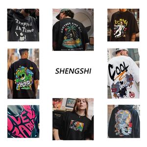 T-shirt de l'équipe ShengShi Vintage Wash Relaxed O-neck 320g Cotton No-shrink Retro Work for Custom Logo Wholesale Tee Bulk for Men - Product Image 6