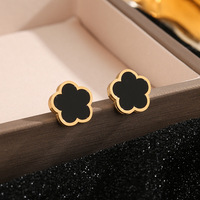 Alta calidad 18K chapado en oro de acero inoxidable flor de la suerte en forma de trébol de cinco hojas collar pulsera pendiente conjunto para mujer
