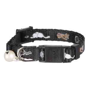 Collier pour chat junior, motifs félin, taille 0, noir avec clochette - Product Image 1
