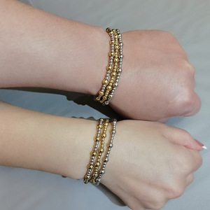 <span class=keywords><strong>Linsa</strong></span> Fashion 18K Chapado en oro Elasticidad ajustable Pulsera con cuentas de 5mm Nuevo accesorio hecho de acero inoxidable que no se decolora - Product Image 3