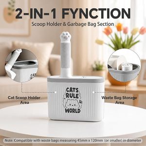 Dual Compartment <b>Cat</b> Litter Scoop Set Wall Mounted PP Litter <b>Box</b> Holder Built In Trash Bin Manual Cleaning - Product Image 2