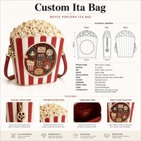Sac à bandoulière personnalisé en forme de bobine de film, sac Ita Kawaii en forme de seau de cinéma, avec fenêtre transparente ronde pour affichage de charmes de bobines de film, sac de collection