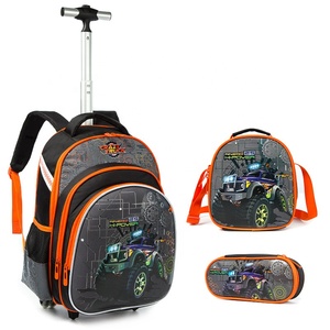 Conjunto de <span class=keywords><strong>mochila</strong></span> escolar con estampado bonito para niños y niñas, bolsa para el almuerzo, estuche de lápices, mochilas rodantes con <span class=keywords><strong>ruedas</strong></span> - Product Image 2