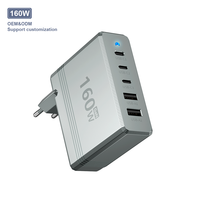 Chargeur de Voyage 5 Ports USB C GaN Charge Rapide OEM ODM Logo Personnalisé Chargeur Multi-Ports pour iPhone Macbook Samsung Pixel HP 160W