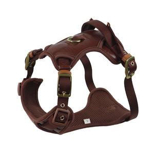 Pas de starter réglable marron petit chiot personnalisé doux véritable cuir PU sans harnais pour chien avec boucles en laiton - Product Image 1