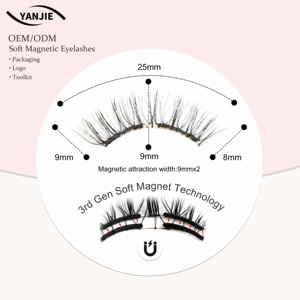 Kit de faux <span class=keywords><strong>cils</strong></span> magnétiques naturels YANJIE, bande complète, courbure C/D, extensions réutilisables, 10 aimants, bande magnétique souple, poids léger - Product Image 1