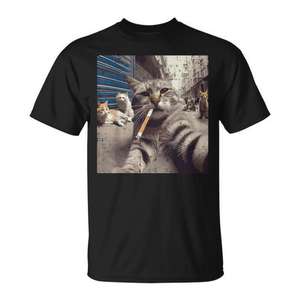 T-shirt humoristique pour femmes, Cat Gangster Street Cats Selfie Meme - Product Image 1