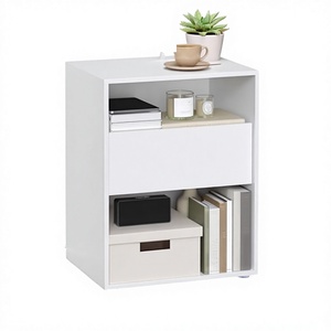 Modern Minimalist White Nightstand with 1 <b>Drawer</b> Storage Cabinet for Bedroom Furniture - Product Image 3