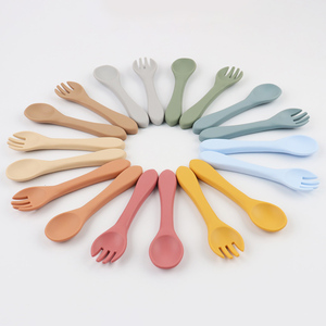 BPA FREE Silicone bé Flatware Set 2 cái Toddler giai đoạn đầu tiên ăn đồ dùng đào tạo muỗng nĩa 6 tháng + Bát thực phẩm - Product Image 1