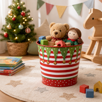Pots en métal de Noël avec logo personnalisé, différents designs, impression de guirlandes de poinsettias, OEM, jardinière en étain galvanisé, utilisation domestique et de jardin, durable