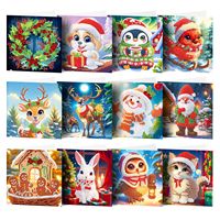 Kit de cartes de vœux de Noël DIY à peindre au diamant, motifs animaux mignons (Panda, Chat, Chien), avec diamants de formes spéciales, ensemble de cartes de vœux de fêtes