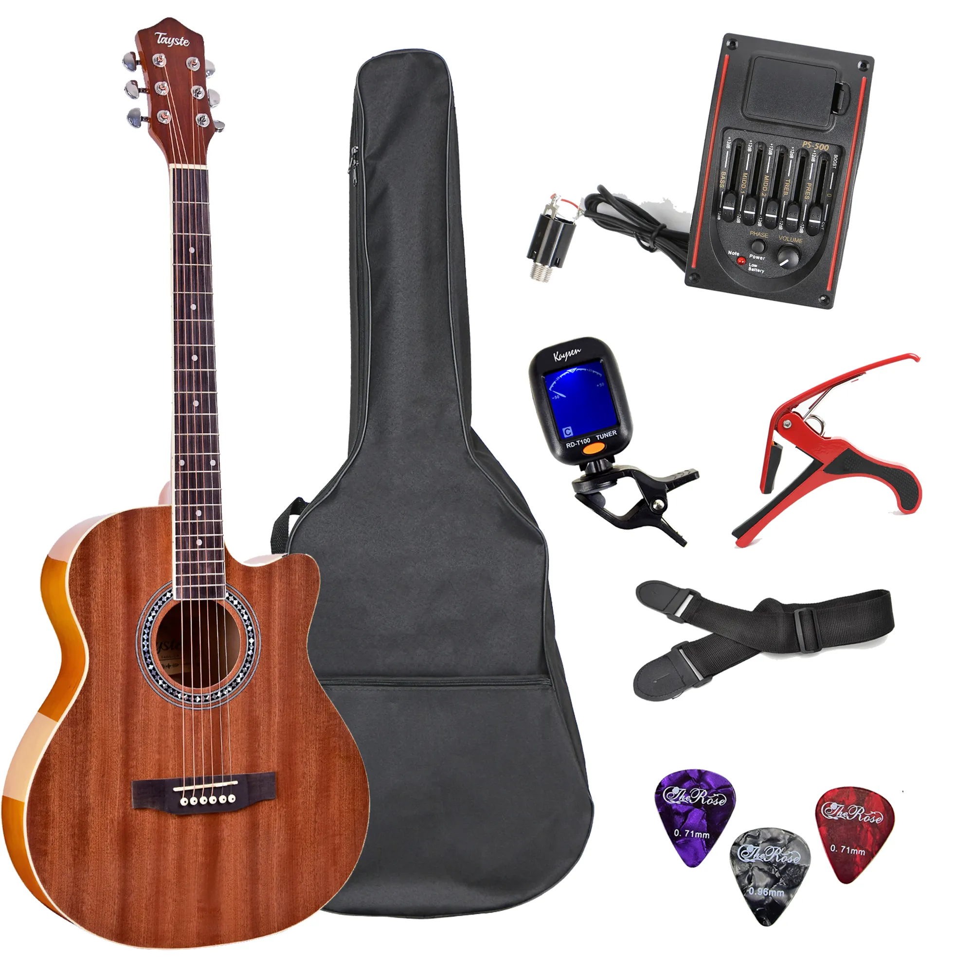 Toptan başlangıç gitar akustik elektro gitar manyetikler ile set, çanta, capo, kayış, tuner,pickup