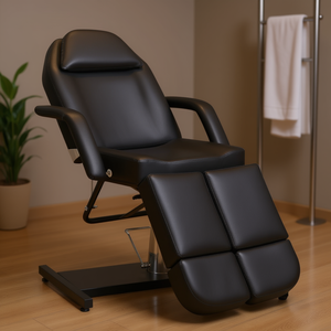 Fauteuil de massage en similicuir noir avec accoudoirs réglables et appui-tête intégré pour mobilier de salon, usage commercial - Product Image 2