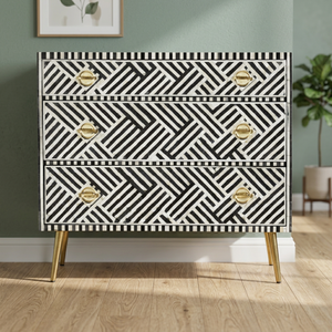 Commode artisanale à 2 tiroirs avec incrustation osseuse, pliable, design moderne et antique, pour salon, hôtel, école, hôpital - Product Image 1