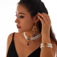 Juego de Joyería de Moda para Mujer con Certificación CE, Estilo Vintage, Aleación, Imitación de Perlas, Collar, Aretes y Pulsera