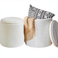 IBUYKE Pouf de rangement moderne en velours, table d'appoint, repose-pieds multifonctionnel, tabouret pour salon et chambre à coucher, blanc