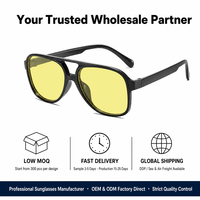 Lunettes de soleil pilote tendance 2026 pour femme, style vintage à double pont, verres jaunes, lunettes d'aviation, Zhejiang