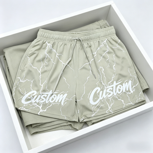 Custom Printed Lightning Pattern Men's Quick Dry Drawstring Shorts Double <b>Layer</b> Mesh Fabric Casual Style <b>Mid</b> Waist Short - Product Image 5