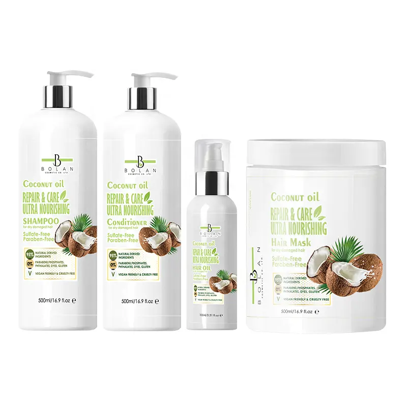 Etiqueta privada personalizada anti-dandruff, herbal natural óleo de coco oem shampoo e condicionador