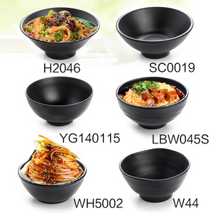 Melamine Tableware <b>Set</b> Black Round Bowls <b>Cups</b> Durable Dinnerware For Daily Use Food Serving - Product Image 3