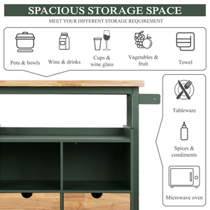 Petits chariots <span class=keywords><strong>de</strong></span> <span class=keywords><strong>cuisine</strong></span> chariot d'îlot <span class=keywords><strong>de</strong></span> <span class=keywords><strong>cuisine</strong></span> en bois <span class=keywords><strong>sur</strong></span> roues avec tiroir <span class=keywords><strong>de</strong></span> <span class=keywords><strong>rangement</strong></span> et armoire-Vert - Product Image 2