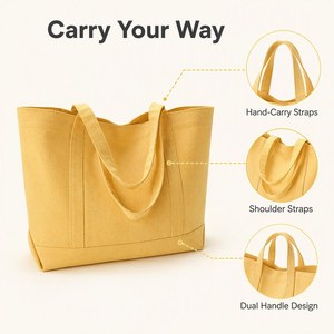 Sac fourre-tout en toile de coton grande taille avec logo personnalisé imprimé par transfert thermique, poche longue zippée, ruban et bandoulière résistants - Product Image 2