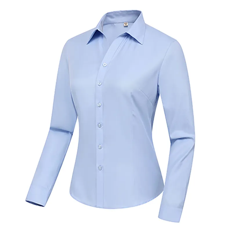Camisetas sin etiqueta para mujer, blusas de trabajo para oficina, Color azul con Logo OEM, venta al por mayor