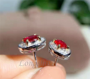 Della pietra preziosa Dei Monili 18K Oro Reale di Cerimonia Nuziale Orecchini di Rubino e Diamante Naturale Orecchini Della Vite Prigioniera - Product Image 2