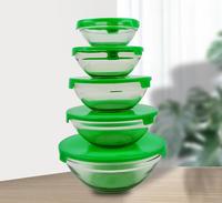5 ensembles de bol en verre rond écologique pour la décoration de la maison résistant à la chaleur avec couvercle pour salade de fruits