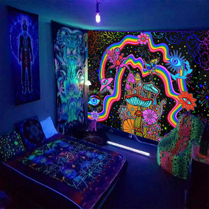 <span class=keywords><strong>Psychédélique</strong></span> Fluorescent <span class=keywords><strong>UV</strong></span> Active Tapisserie Blacklight Tapisserie <span class=keywords><strong>Tenture</strong></span> Murale Champignon Tapisserie Murale pour La Décoration Intérieure - Product Image 2