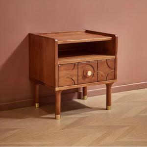 Black Tall Oak Nightstand <strong>Dark</strong> Wood Bedside Table Modern Luxury Multi-function French Design 1 or 2 Drawers - Product Image 3