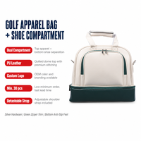 Sac de golf portable résistant à l'eau avec logo personnalisé, en cuir PU, compartiment à chaussures en forme de dôme, sangle détachable, OEM 30 pièces, vêtements