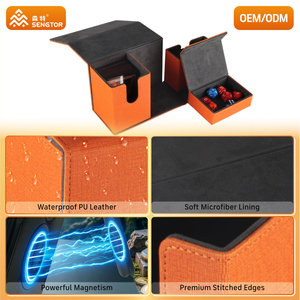 Boîte de rangement à rabat en PU orange, personnalisable, flexible et résistante aux rayures, pour la protection des jeux de cartes - Product Image 2