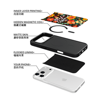 Coque de téléphone AG Feeling Black Edge avec motif floral coloré doré pour iPhone 17, 17 Pro Max, 16 Pro, 15 – Coque magnétique