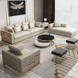 SPARKLE Luxury Tufted Leather Sectional <b>Sofa</b> Light Style Living Room Furniture for <b>Hotels</b> - Product Image 3