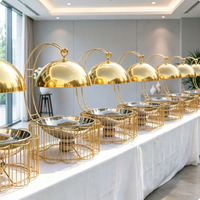 Réchaud de buffet doré en acier inoxydable avec base en forme de fleur, ensemble chauffe-plats suspendu pour mariage et fête d'anniversaire