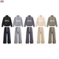 Grosir Setelan Training Katun Tebal 100% Bordir Motif Musim Gugur, Hoodie Kerah Tegak Retro, Celana Sweatpants Batik Washed