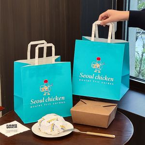 Bolsas de Papel Kraft para Comida Rápida, Personalizadas con Logotipo, Ecológicas, Biodegradables, Reciclables, con Asas Planas para Hamburguesas y Papas Fritas - Product Image 1