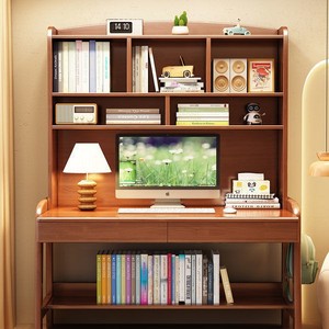 โต๊ะไม้เนื้อแข็งและชั้นวางหนังสือโต๊ะเรียนแบบรวม 84x60x181 ซม. โต๊ะคอมพิวเตอร์ที่บ้านห้องนอนโต๊ะเขียนหนังสือนักเรียน - Product Image 4