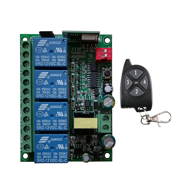AC110V 220V 230V Wireless Relay Receiver Controller 4CH 4-Channel 433MHz RF Remote Switch CCC Certification 10-50m Range