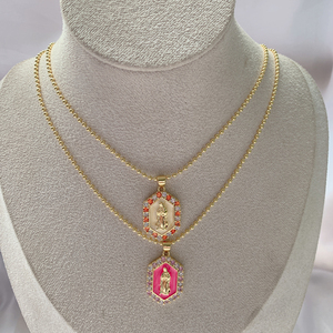 Collar con colgante religioso de circón de colores de nuevo diseño, collares con dijes de CZ esmaltados de latón chapados en oro con <span class=keywords><strong>Madre</strong></span> María - Product Image 6