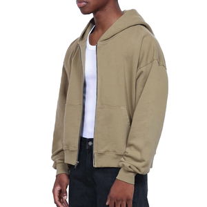 Alta calidad 400 Gsm Heavy Weight Hoodie con cremallera Hombres Cropped Zip up Hoodies Pullover Street Style Zip Hoodie - Product Image 2